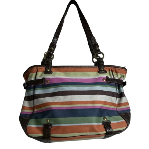 Coach Legacy Stripe Varsity Tote Bag Multicolor Canvas & Brown Leather –  12613 - Picture 9 of 16
